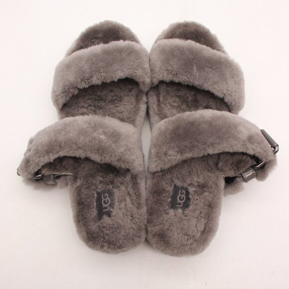 UGG Fuzz Yeah Women's Size 10 Slipper Slides Sandals Gray Fur Buckle 1104662 - Picture 7 of 9